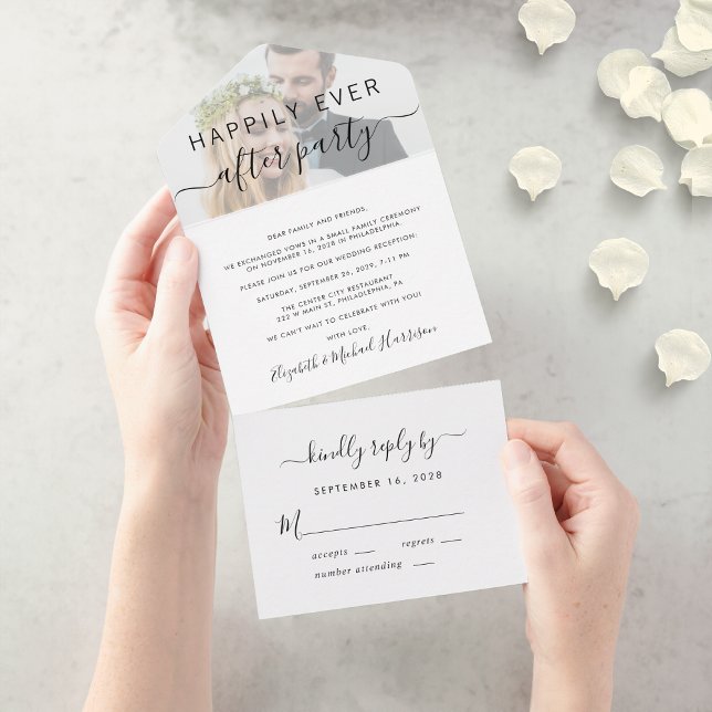 Lyckliga Slut Förfest Foto Bröllopsmottagning (An chic Happily Ever After Party all-in-one invitation for your wedding celebration)
