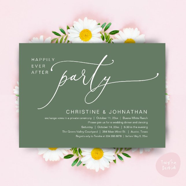 Lyckliga Slutet Bröllops Middag Fest Dans Inbjudningar (Happily Ever After Romantic Wedding Dinner Party Dancing Modern Clean Invites Card PDF Sage Green)