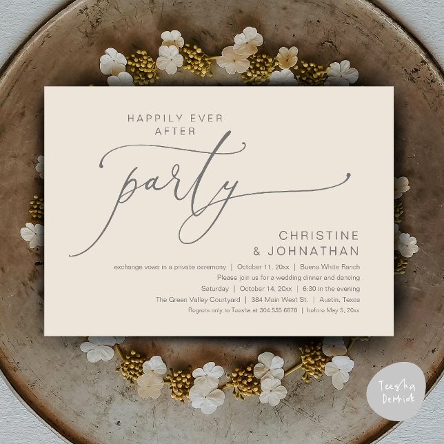 Lyckliga Slutet Bröllops Middag Fest Dansande Inbjudningar (Happily Ever After Romantic Wedding Dinner Party Dancing Modern Clean Invites Card PDF Cream Grey)