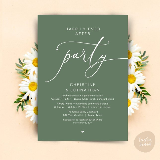 Lyckliga Slutet Bröllopsmiddag Fest Dansande Inbjudningar (Happily Ever After Romantic Wedding Dinner Party Dancing Modern Clean Invites Card PDF Sage Green)
