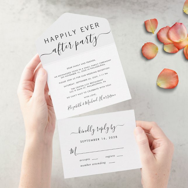Lyckliga Slutet Bröllopsmottagning (An chic Happily Ever After Party all-in-one invitation for your wedding celebration)