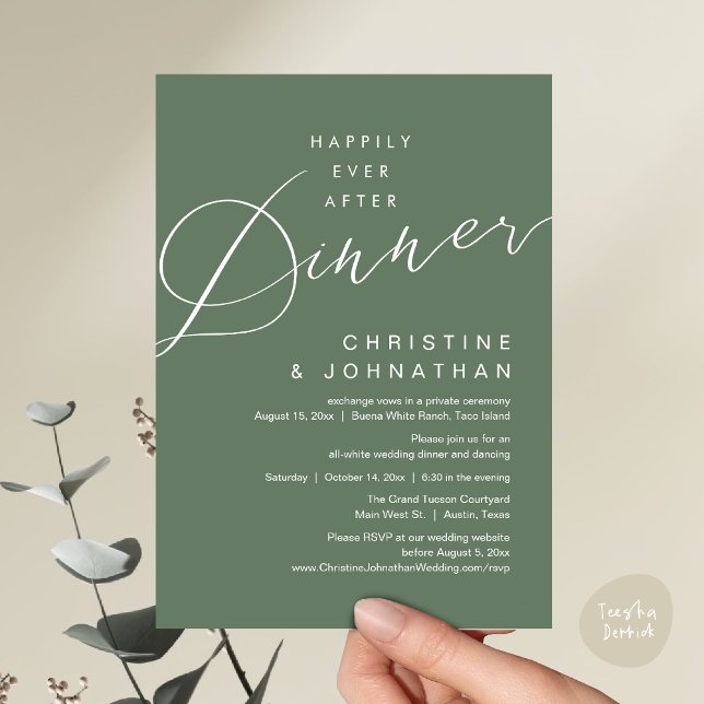Lyckliga Slutet Efter Middagen Romantisk Bröllop Inbjudningar (Happily Ever After Dinner Invites Card PDF modern romantic minimalist clean Greenery sage green)