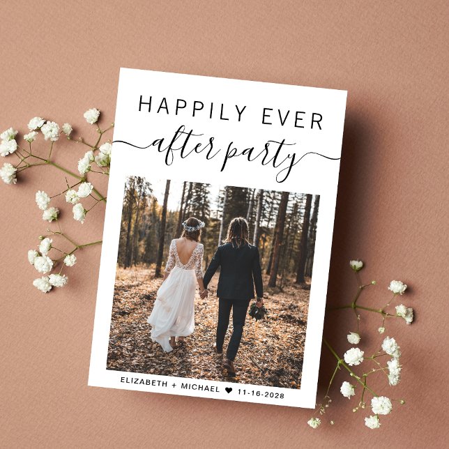 Lyckliga Slutet Fest Foto QR-kod Bröllop Meddelande (An chic Happily Ever After Party Invitation to set the tone for an unforgettable event)