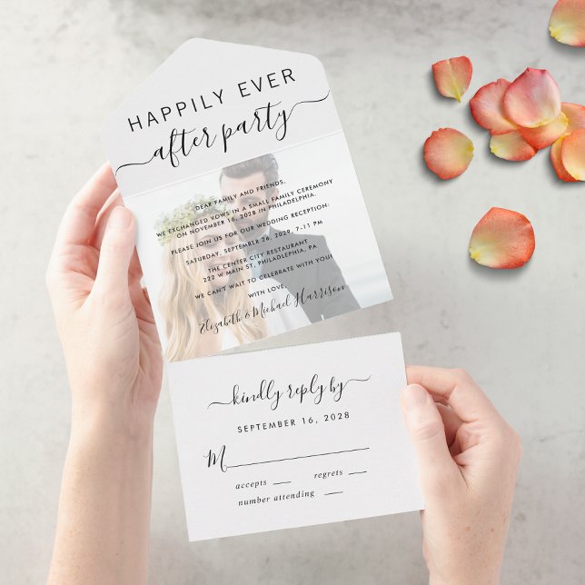 Lyckliga Slutet Foto Bröllopsfest (An chic Happily Ever After Party all-in-one invitation for your wedding celebration)