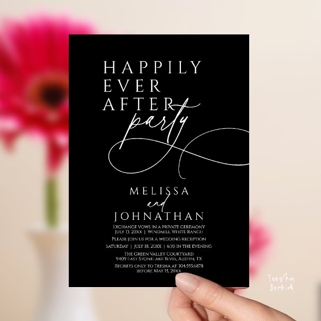 Lyckliga Slutet Moderna Eleganta Bröllopsfest Inom Inbjudningar (Happily Ever After Modern Elegant Wedding Reception Party Invitation Card in Classy black)