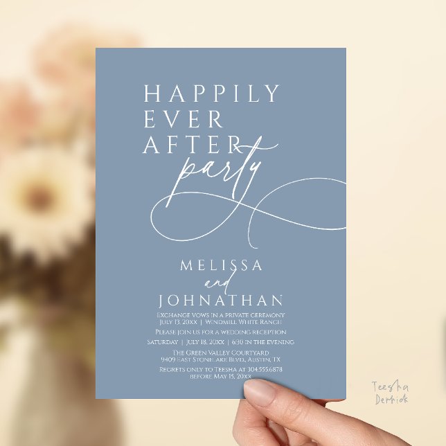Lyckliga Slutet Moderna Eleganta Bröllopsfest Inom Inbjudningar (Happily Ever After Modern Elegant Wedding Reception Party Invitation Card in dusty blue)