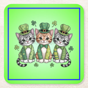Lyckliga St. Patricks dag-katter-47474 Underlägg Papper Kvadrat