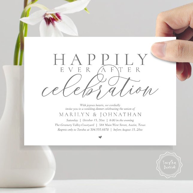 Lyckliga stunder efter modern bröllopsfirande inbjudningar (Happily Ever After Modern Wedding Celebration Dinner Brunch, Lunch, Invites Card in Dark Grey)
