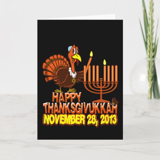 Lyckliga Thanksgivukkah Hanukkah thanksgivingkort Helgkort (Framsida)