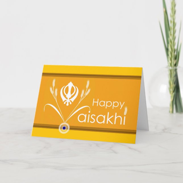 Lyckliga Vaisakhi, SikhKhanda symbol med vete Kort (Framsida)