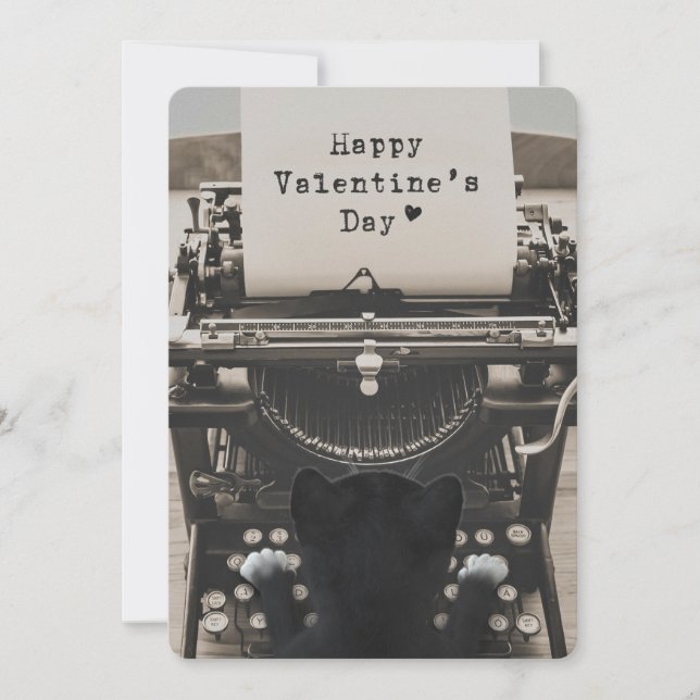 Lyckliga valentin för kattmaskinskrivning dag - julkort (Framsida)