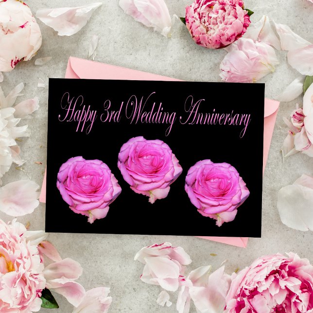 Lyckligt 3-årsjubileum för Pink Roses bröllopskort Kort (Skapare uppladdad)