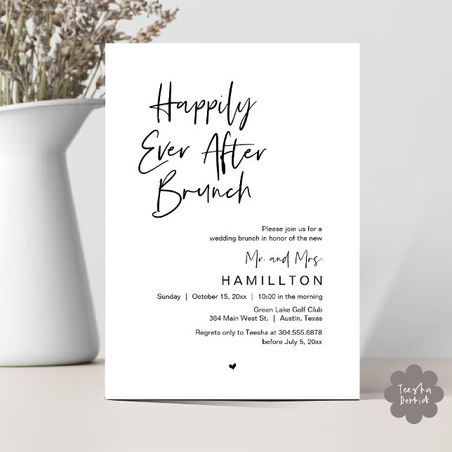 Lyckligt Alltid Efter Brunch Dagen Efter Inbjudningar (Happily Ever After Brunch The Morning After Invitation Card PDF Newlyweds in Black White)