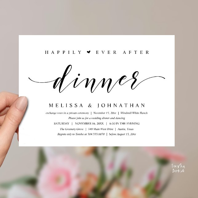 Lyckligt Alltid Efter Middag, Modern Minimalist Inbjudningar (Happily Ever After Dinner, Modern Minimalist reception Invitation Card, black and white)