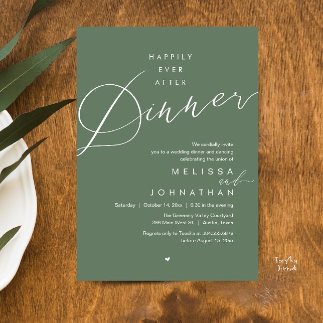Lyckligt Alltid Efter Middag Romantisk Bröllopsfes Inbjudningar (Happily Ever After Dinner Romantic Wedding Reception Party Invitation card in sage green)