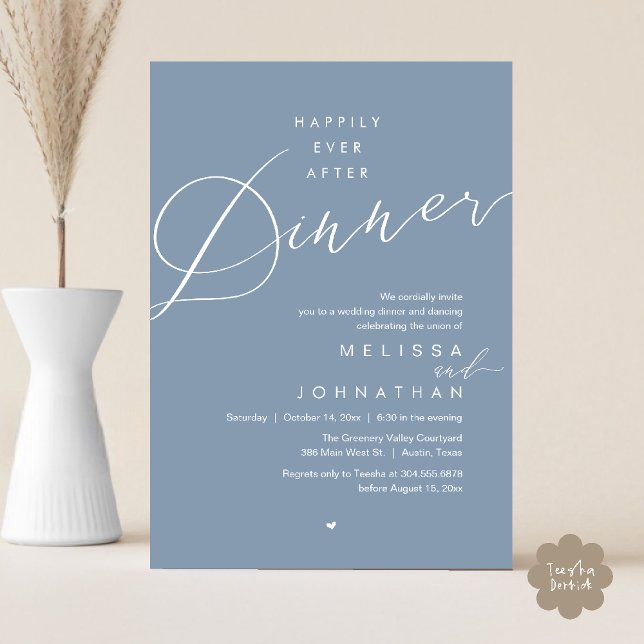 Lyckligt Alltid Efter Middag Romantisk Bröllopsfes Inbjudningar (Happily Ever After Dinner Romantic Wedding Reception Party Invitation card in dusty blue)