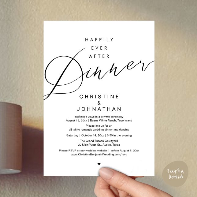 Lyckligt Alltid Efter Middagen, Modern Romantisk B Inbjudningar (Happily Ever After Dinner, Modern Romantic Wedding Invites Card, PDF, Minimalist Clean, White Black)