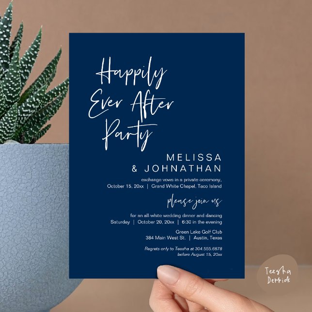 Lyckligt Alltid Tillsammans, Bröllopsfirande för R Inbjudningar (Happily Ever After Party Invitation Card, PDF, Wedding Elopement Dinner Brunch Lunch, Navy Blue)