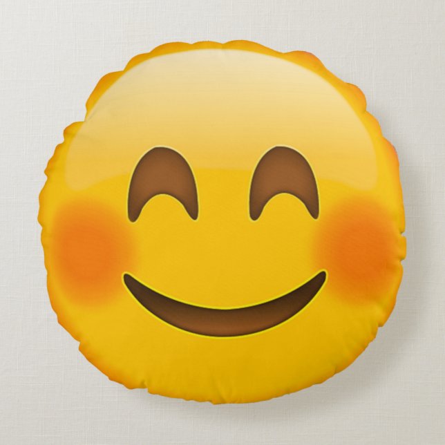 Lyckligt ansikte Emoji Rund Kudde (Framsidan)