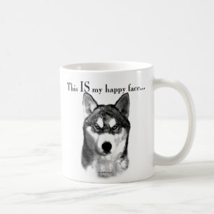 Lyckligt ansikte för siberian husky kaffemugg