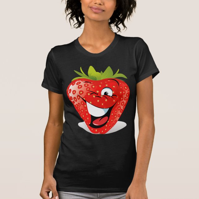 Lyckligt blinkajordgubbeansikte tee shirt (Framsida)