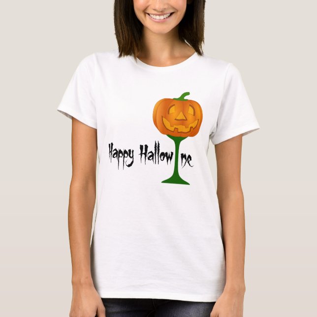 Lyckligt exponeringsglas för Hallowine pumpavin Tee Shirt (Framsida)