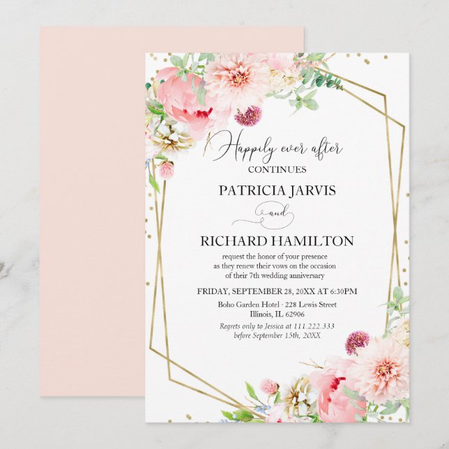 Lyckligt för evigt elegant blomsterlöfte förnyelse inbjudningar (Fram/baksida)