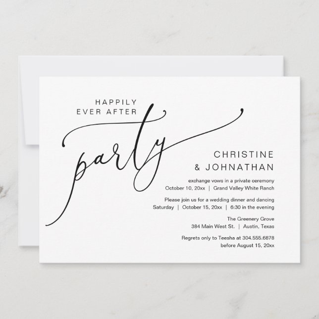 Lyckligt För Evigt Fest, Elopement Middag Dansande Inbjudningar (Framsida)