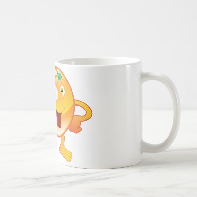 Lyckligt gulligt orange frukttecken kaffemugg (Höger)