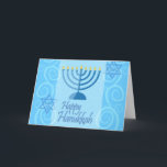 Lyckligt Hanukkah kort<br><div class="desc">Lyckligt Hanukkah kort med en blåttbakgrund och menora. Presenterar också BSA-universalemblemen.</div>
