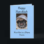 Lyckligt Hanukkah mopskort Helgkort<br><div class="desc">Hanukkah helgdagkort med mops på den med yarmulken överst av huvudet</div>