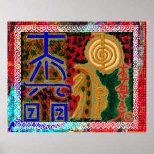 Lyckligt härlighetgränsmönster - Reiki som läk Poster