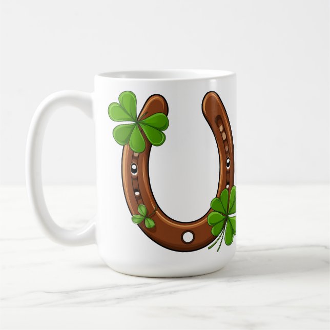 Lyckligt Hästsko Med Gröna Shamrocks Kaffemugg (Vänster)