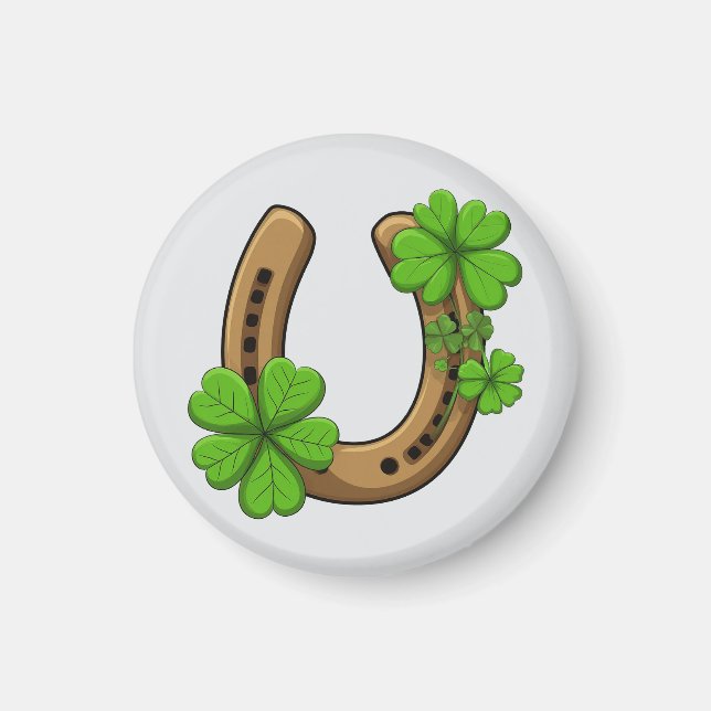 Lyckligt Hästsko Med Gröna Shamrocks Magnet (Framsidan)