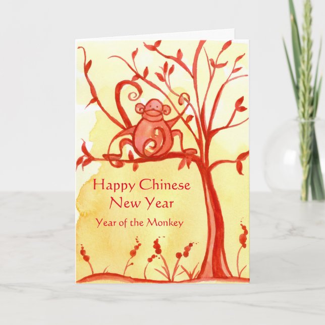 Lyckligt kinesiskt nytt år av apafreden helgkort (Framsida)