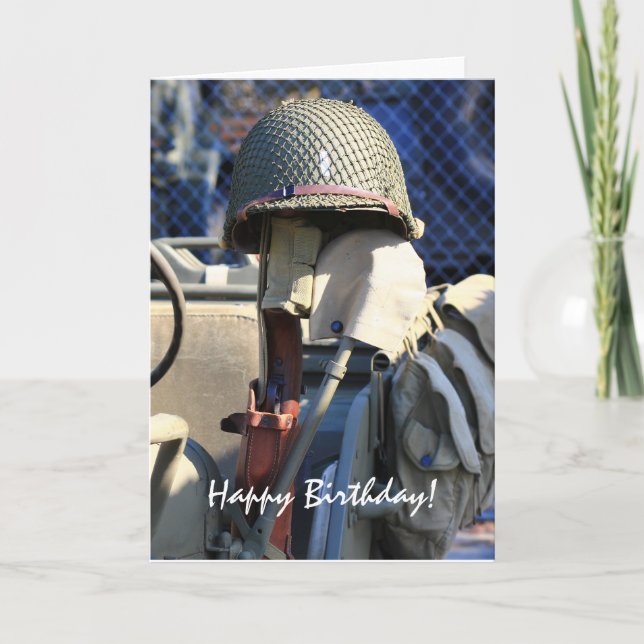 Lyckligt kort för Bithday militärt hjälmhälsning (Framsida)