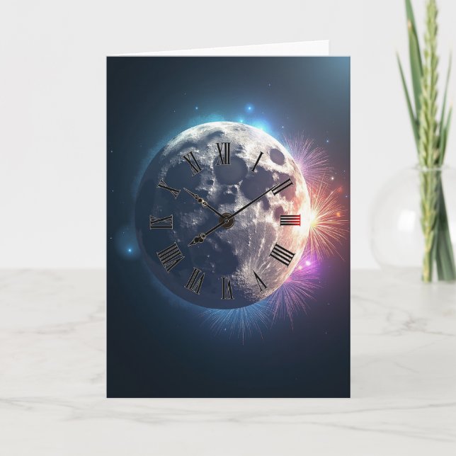 Lyckligt Kosmiskt Klockkort Kort (Framsida)