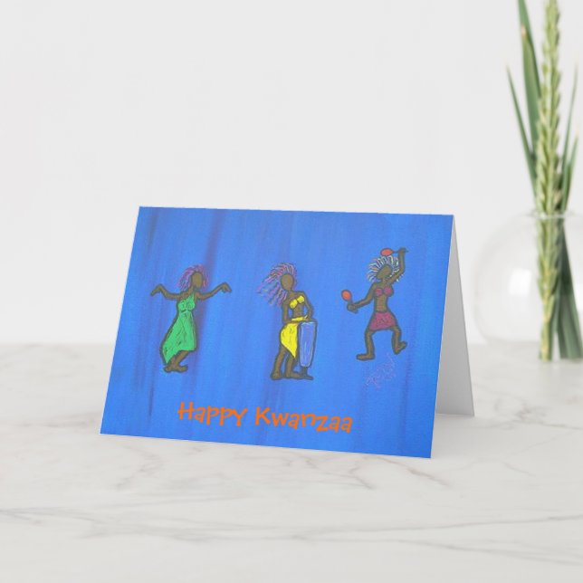 Lyckligt Kwanzaa kort - kvinnamusikdans (Framsida)