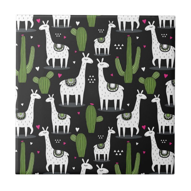 Lyckligt Llamamönster Kakelplatta (Framsidan)