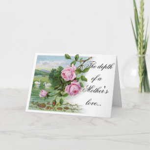 Lyckligt mors dagkort - rosa ros och svanar kort