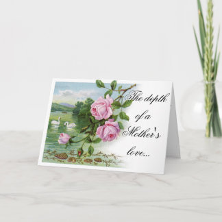 Lyckligt mors dagkort - rosa ros och svanar kort