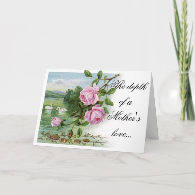 Lyckligt mors dagkort - rosa ros och svanar kort (Framsida)