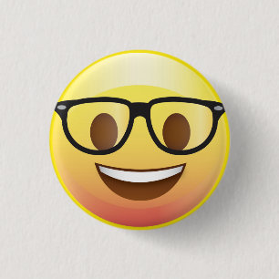 Lyckligt NerdexponeringsglasEmoji ansikte klämmer Knapp