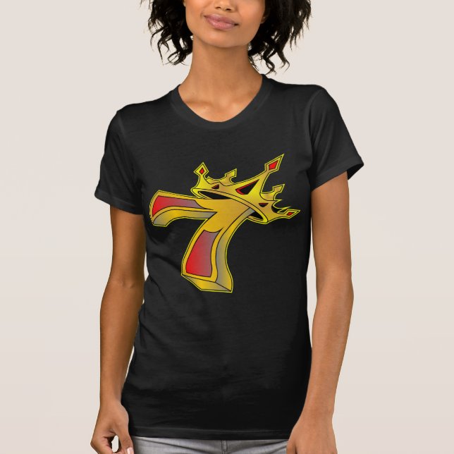 Lyckligt numrera 7 med kronatatueringen t-shirt (Framsida)