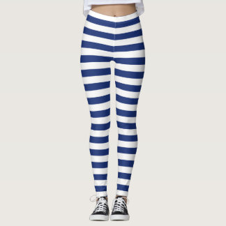 Lyckligt peka blått- och vitrandar leggings