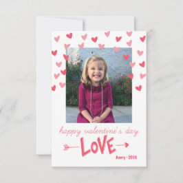 Lyckligt rosa hjärtavalentin kort för foto