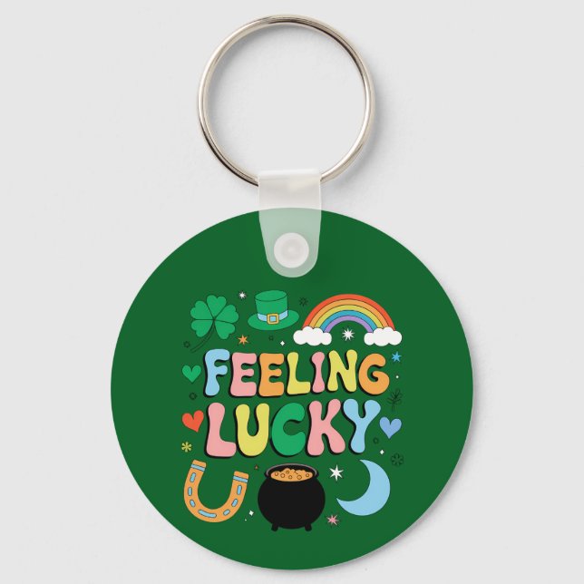 Lyckligt St Patricks Day-karaktär Iriskt Shamrock Nyckelring (Framsida)