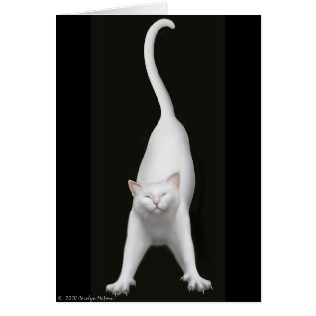 Lyckligt sträckande kattkort hälsningskort (Framsidan)