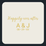 Lyckligtvis allt efter Alabaster White Guld Monogr Fyrkantigt Klistermärke<br><div class="desc">Anpassa den här elegant bröllop-inbjudan,  kuvertförseglingar och klistermärken. En enkel och minimalistisk design med en elegant och nyhet "lyckligtvis alltid efter" guld-skripttypografi,  följt av ett enkelt och modernt sans serif-teckensnitt för det nya initialer och bröllop-datumet med monogrammet och med alabaster vit bakgrund.</div>
