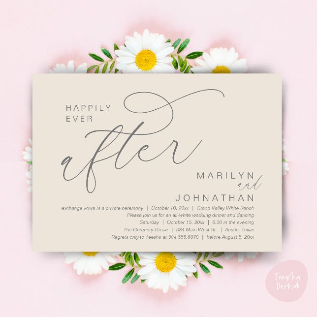 Lyckligtvis allt efter att Bröllop dansade Party Inbjudningar (Romantic Happily Ever After Wedding Dinner Party Lunch Brunch Invitation PDF Card Cream Grey)